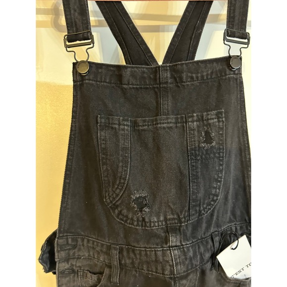 NEW Cest Toi Black Label Denim Distressed Overall Bib Shorts Womens Small Y2K - Picture 4 of 9